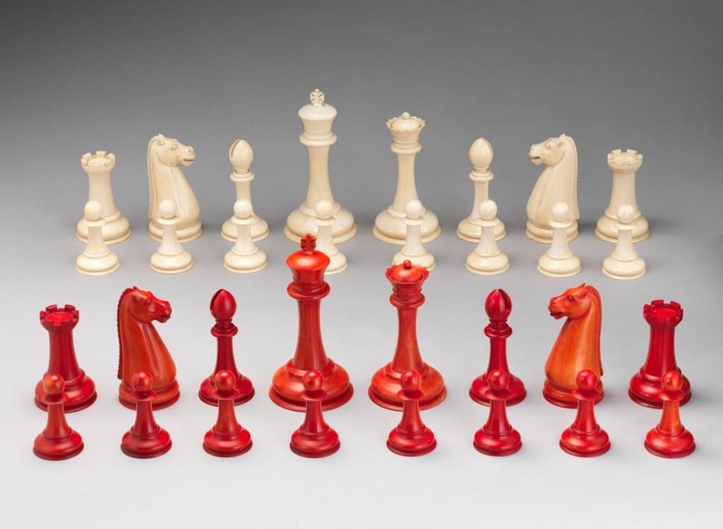 Ivory & Red Chess Pieces